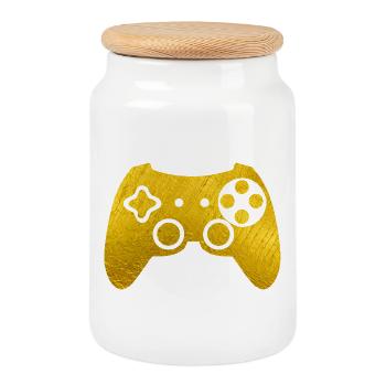 Golden Gamepad - Cookie Jar with Wooden Lid - white - Front