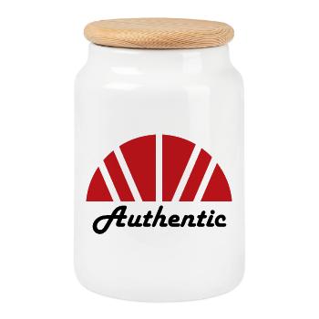 Authentic Abstract Red Ray Dawn - Cookie Jar with Wooden Lid - white - Front