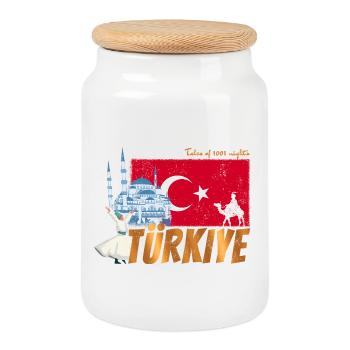 Türkiye Istanbul Vintage Flag Turkey Sovenir - Cookie Jar with Wooden Lid - white - Front