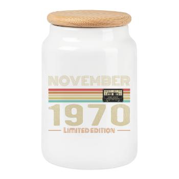 November 1970 Vintage Birthday Retro Tee - Boîte à biscuits avec couvercle en bois - blanc - Devant