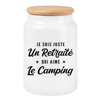 Retraité Campeur Humour Cadeau Retraite - Boîte à biscuits avec couvercle en bois - blanc - Devant