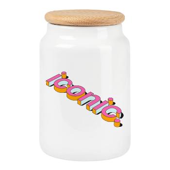 Conception de typographie 3D rétro emblématique - Boîte à biscuits avec couvercle en bois - blanc - Devant