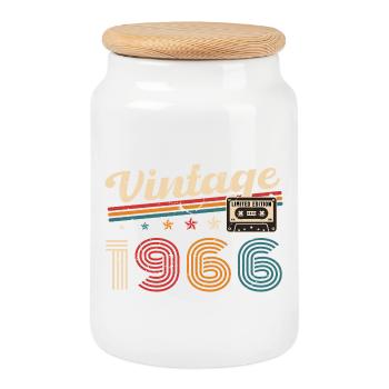 60 Ans 1966 Vintage Rétro Cadeau D'anniversaire - Boîte à biscuits avec couvercle en bois - blanc - Devant