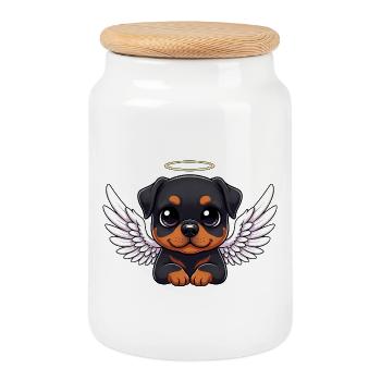 Rottweiler Puppy Angel Christmas Wings Loyalty - Cookie Jar with Wooden Lid - white - Front