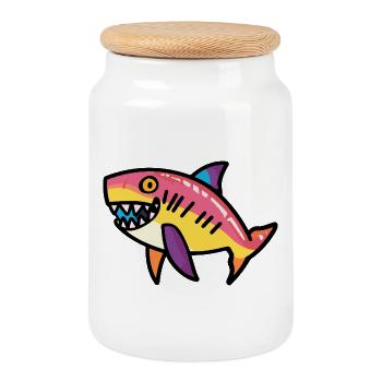 Shark Halloween Zombie - Cookie Jar with Wooden Lid - white - Front