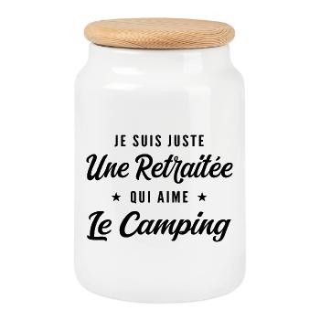 Retraitée Campeuse Humour Cadeau Retraite - Boîte à biscuits avec couvercle en bois - blanc - Devant