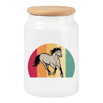 Pferd Motiv Pferdemotiv Retro Vintage Look - Keksdose mit Holzdeckel - Weiß - Vorne