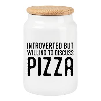 Introverti Mais Fan De Pizza - Boîte à biscuits avec couvercle en bois - blanc - Devant