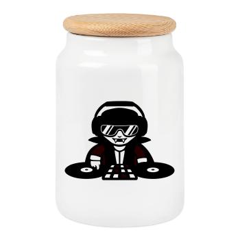 Vampire DJ DJ avec table de mixage et platine vinyle - Boîte à biscuits avec couvercle en bois - blanc - Devant