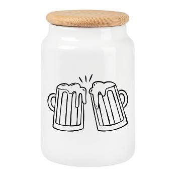 Beer mug - toast - Cookie Jar with Wooden Lid - white - Front