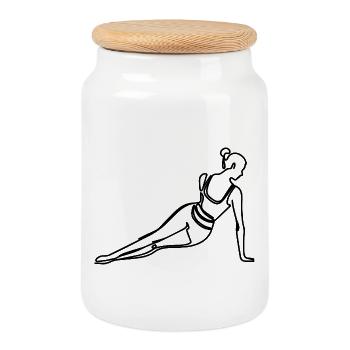 Women Fitness Drawing - Cookie Jar with Wooden Lid - white - Front