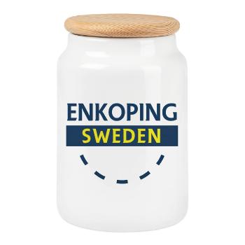 Enköping Suède Panneau de la ville - Boîte à biscuits avec couvercle en bois - blanc - Devant