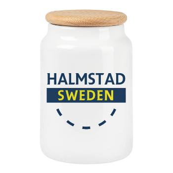 Halmstad Suède Signe Arc - Boîte à biscuits avec couvercle en bois - blanc - Devant