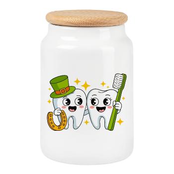 Drôle de dentiste St Patricks Art - Boîte à biscuits avec couvercle en bois - blanc - Devant
