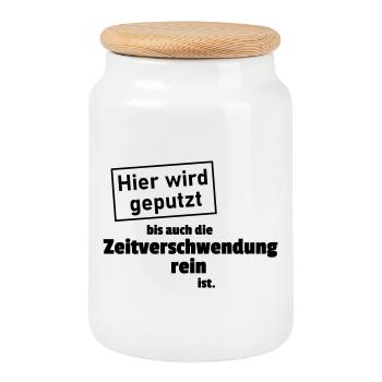 Putzen Reine Zeitverschwendung - Keksdose mit Holzdeckel - Weiß - Vorne