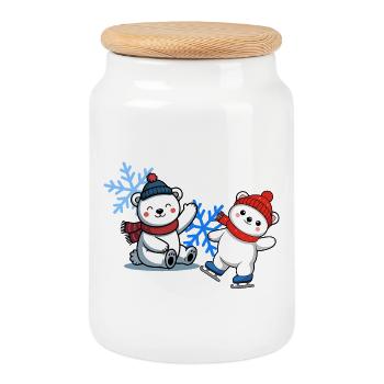Amis des ours d’hiver - Boîte à biscuits avec couvercle en bois - blanc - Devant