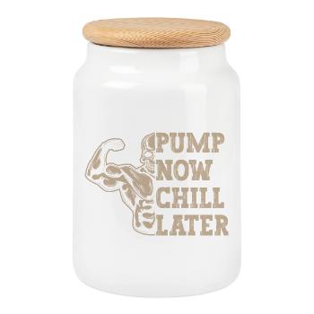 Powerlifting Bodybuilder Pump Now Chill Later Gym - Keksdose mit Holzdeckel - Weiß - Vorne
