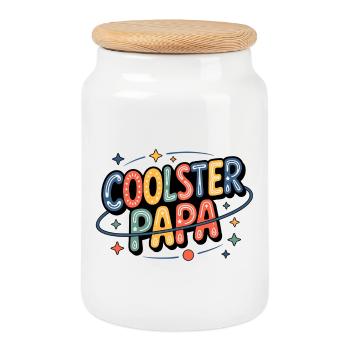 Coolest Dad Neon Retro - Cookie Jar with Wooden Lid - white - Front