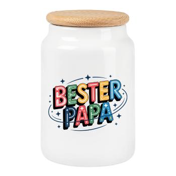 Bester Papa bunte Buchstabenillustration - Keksdose mit Holzdeckel - Weiß - Vorne