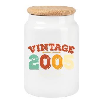 2005 Birthday Vintage Retro Born In 2005 Gift - Cookie Jar with Wooden Lid - white - Front