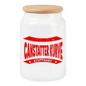 Cannstatter Kurve Hoodie – Stuttgart Fanpower - Cookie Jar with Wooden Lid - white - Front