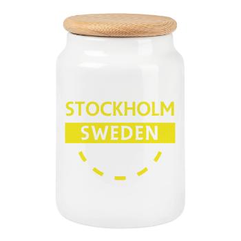 Stockholm Sweden Logo Badge - Cookie Jar with Wooden Lid - white - Front