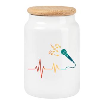 Heartbeat microphone - Cookie Jar with Wooden Lid - white - Front