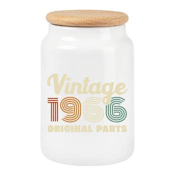 60 Ans 1966 Vintage Rétro Cadeau D'anniversaire - Boîte à biscuits avec couvercle en bois - blanc - Devant