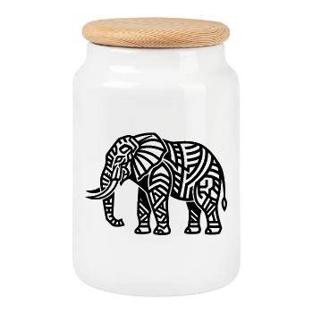 Majestic Elephant – Animal & Nature Design - Cookie Jar with Wooden Lid - white - Front