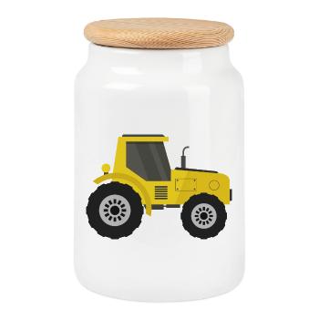 tractor - Cookie Jar with Wooden Lid - white - Front