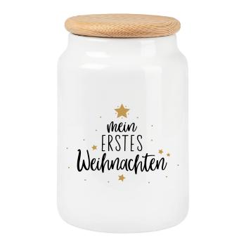 mon premier Noël - Boîte à biscuits avec couvercle en bois - blanc - Devant