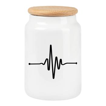 Heart Beat Frequenz Linie - Keksdose mit Holzdeckel - Weiß - Vorne