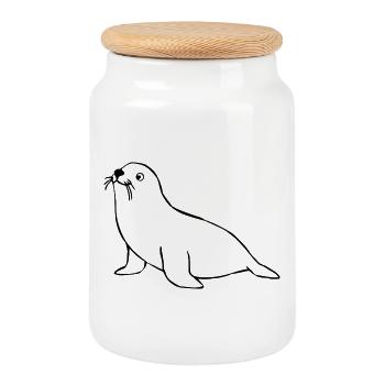 Phoque cadeau de l’Allemagne du Nord - Boîte à biscuits avec couvercle en bois - blanc - Devant