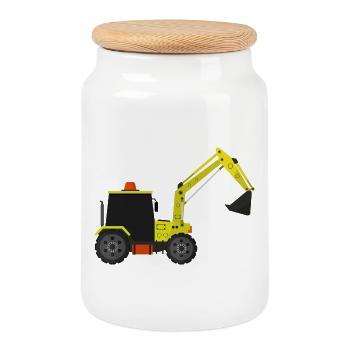 Excavatrice - Boîte à biscuits avec couvercle en bois - blanc - Devant