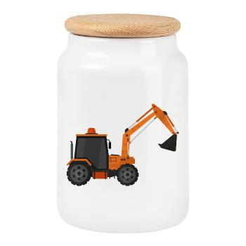 Excavatrice - Boîte à biscuits avec couvercle en bois - blanc - Devant