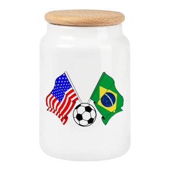 Football Brésil vs États-Unis - Boîte à biscuits avec couvercle en bois - blanc - Devant
