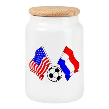 Football Netherlands vs USA - Cookie Jar with Wooden Lid - white - Front