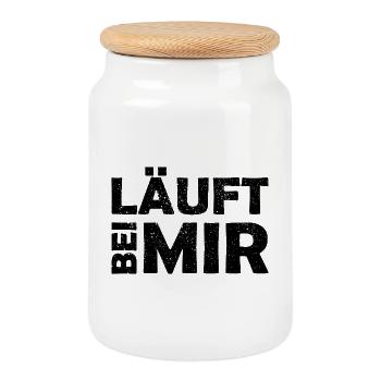 Läuft bei mir - Cooler Spruch - Laufen - Keksdose mit Holzdeckel - Weiß - Vorne