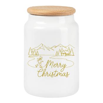Merry Christmas Winter Landscape Christmas - Cookie Jar with Wooden Lid - white - Front