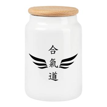 Aikido - Martial Art - Aikido - Cookie Jar with Wooden Lid - white - Front