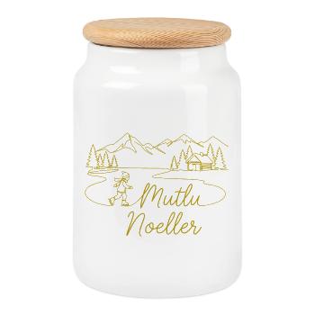 Paysage hivernal de Noël de Mutlu Noeller - Boîte à biscuits avec couvercle en bois - blanc - Devant