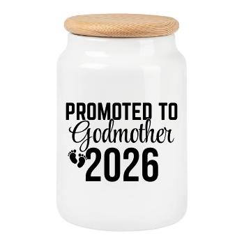 Promue Marraine 2026 – Patentante Design - Boîte à biscuits avec couvercle en bois - blanc - Devant