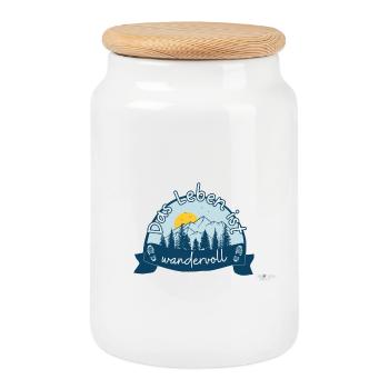 Life is full of hikers & mountaineers - Cookie Jar with Wooden Lid - white - Front