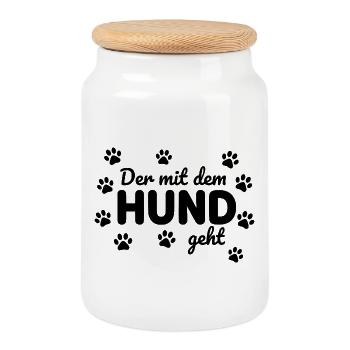 Promenade de déclaration du chien drôle - Boîte à biscuits avec couvercle en bois - blanc - Devant