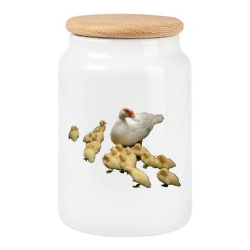 Flying duck with chicks - Cookie Jar with Wooden Lid - white - Front