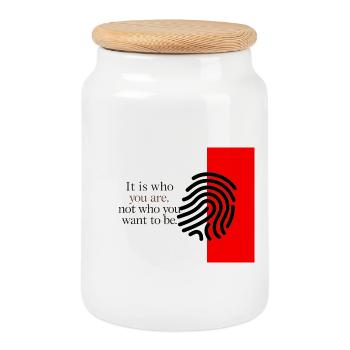 Contraste d’empreintes digitales pour le vrai toi - Boîte à biscuits avec couvercle en bois - blanc - Devant