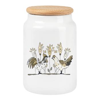 Rooster and hen - Cookie Jar with Wooden Lid - white - Front