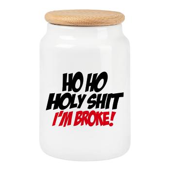 Ho Ho Heilige, ich bin pleite! - Keksdose mit Holzdeckel - Weiß - Vorne