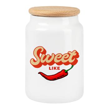Fiery-sweet statement: Sweet Like Chili Vibe - Cookie Jar with Wooden Lid - white - Front
