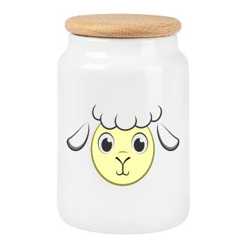 Cute Sheep Face Costume Lamb Farm Animal Kawaii  - Cookie Jar with Wooden Lid - white - Front